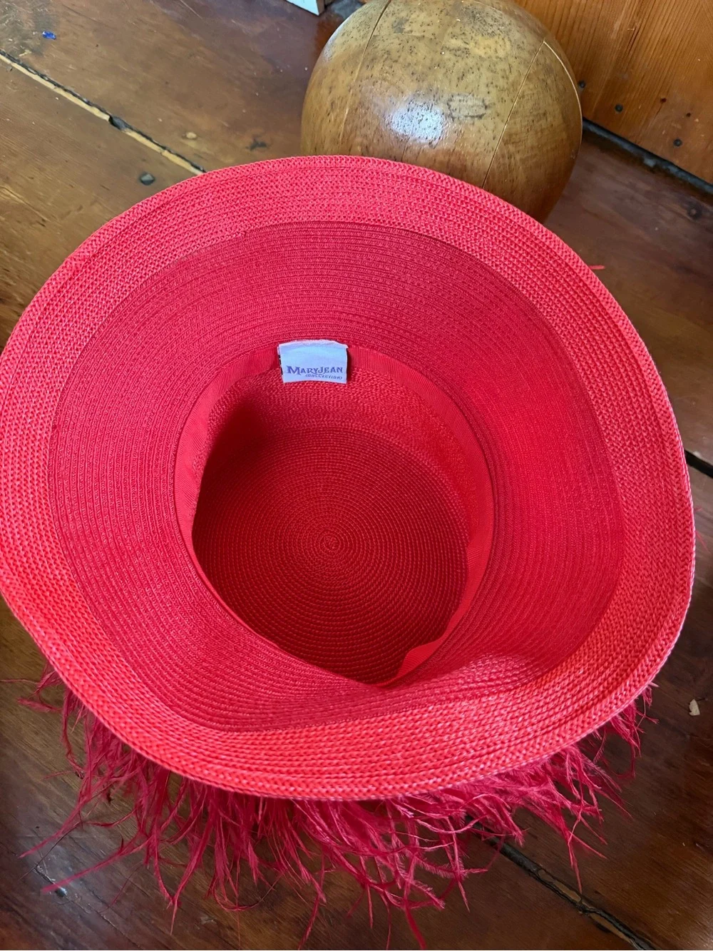 Women's Feather Trim Hot Pink Straw Hat